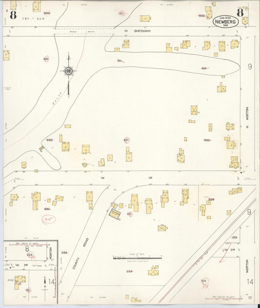 Sanborn Fire Insurance Map from Newberg, Yamhill County, Oregon (1934), Sheet #0008 - Historic Sanborn Fire Insurance Map Print, vintage old map wall art, antique decor, genealogy gift, Oregon Oregon map
