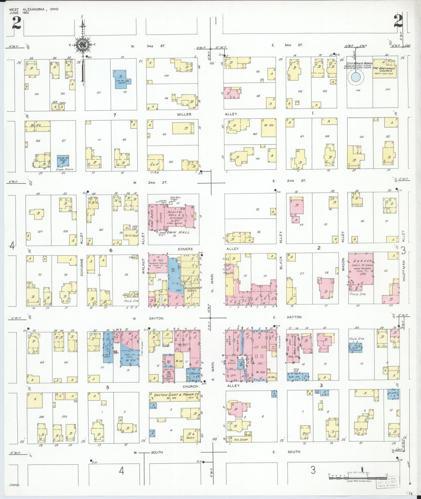 Sanborn Fire Insurance Map from West Alexandria, Preble County, Ohio (1951), Sheet #0002 - Historic Sanborn Fire Insurance Map Print, vintage old map wall art, antique decor, genealogy gift, Ohio Ohio map