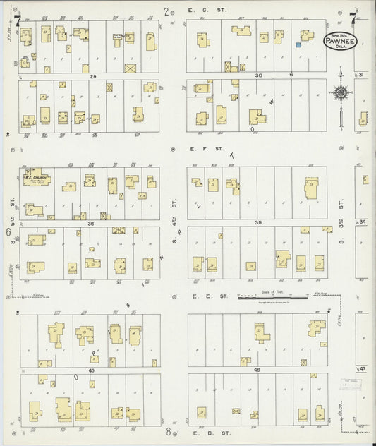 Sanborn Fire Insurance Map from Pawnee, Pawnee County, Oklahoma (1924), Sheet #0007 - Historic Sanborn Fire Insurance Map Print, vintage old map wall art, antique decor, genealogy gift, Oklahoma Oklahoma map