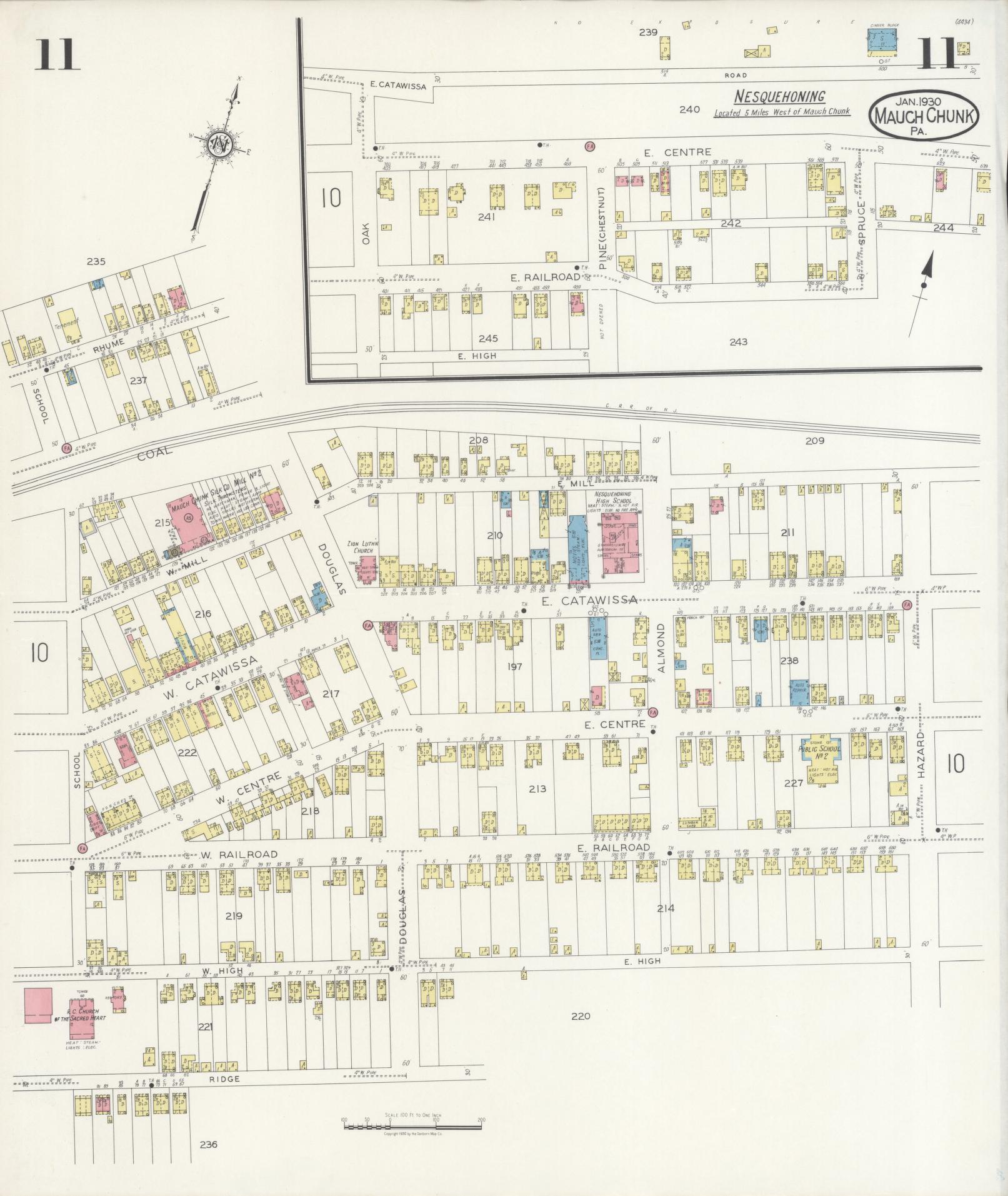 Sanborn Fire Insurance Map from Mauch Chunk, Carbon County, Pennsylvania (1930), Sheet #0011 - Historic Sanborn Fire Insurance Map Print, vintage old map wall art, antique decor, genealogy gift, Pennsylvania Pennsylvania map