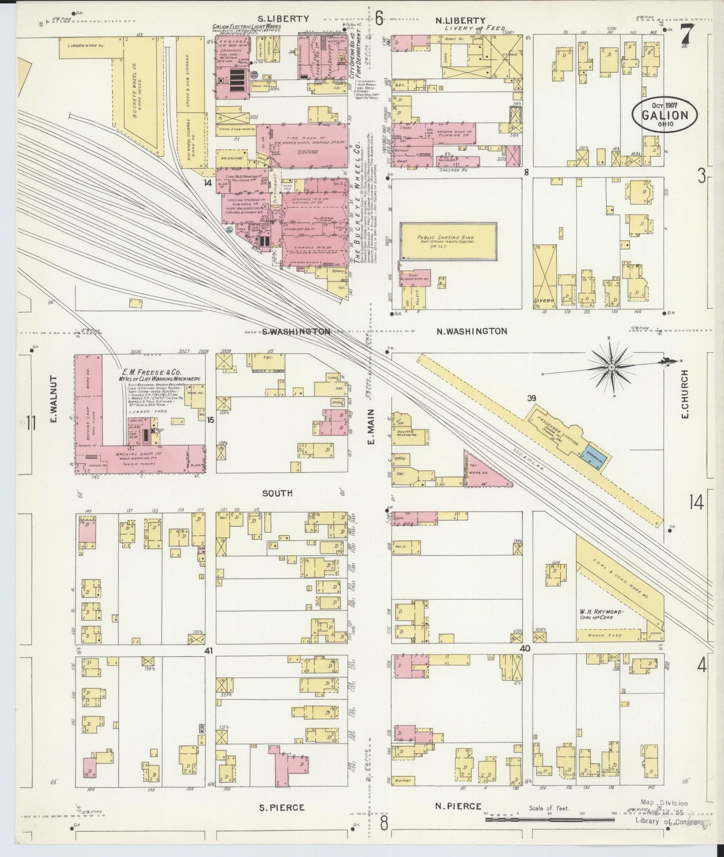 Sanborn Fire Insurance Map from Galion, Crawford County, Ohio (1907), Sheet #0007 - Historic Sanborn Fire Insurance Map Print, vintage old map wall art, antique decor, genealogy gift, Ohio Ohio map