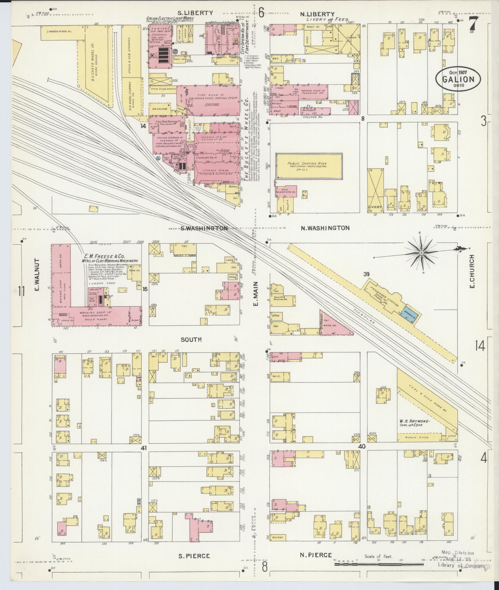 Sanborn Fire Insurance Map from Galion, Crawford County, Ohio (1907), Sheet #0007 - Historic Sanborn Fire Insurance Map Print, vintage old map wall art, antique decor, genealogy gift, Ohio Ohio map