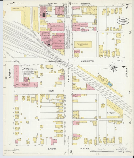 Sanborn Fire Insurance Map from Galion, Crawford County, Ohio (1907), Sheet #0007 - Historic Sanborn Fire Insurance Map Print, vintage old map wall art, antique decor, genealogy gift, Ohio Ohio map