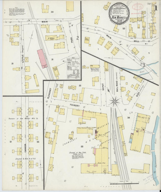Sanborn Fire Insurance Map from New Market, Rockingham County, New Hampshire (1898), Sheet #0001 - Historic Sanborn Fire Insurance Map Print, vintage old map wall art, antique decor, genealogy gift, New Hampshire New Hampshire map