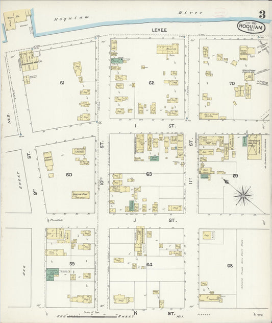 Sanborn Fire Insurance Map from Hoquiam, Grays Harbor County, Washington (1890), Sheet #0003 - Historic Sanborn Fire Insurance Map Print, vintage old map wall art, antique decor, genealogy gift, Washington Washington map