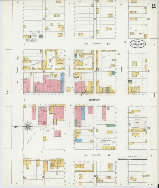 Sanborn Fire Insurance Map from Tecumseh, Pottawatomie County, Oklahoma (1904), Sheet #0002 - Historic Sanborn Fire Insurance Map Print, vintage old map wall art, antique decor, genealogy gift, Oklahoma Oklahoma map