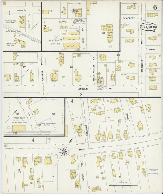 Sanborn Fire Insurance Map from Riverhead, Suffolk County, New York (1897), Sheet #0006 - Historic Sanborn Fire Insurance Map Print, vintage old map wall art, antique decor, genealogy gift, New York New York map