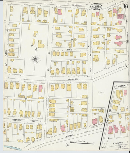Sanborn Fire Insurance Map from Newark, Licking County, Ohio (1905), Sheet #0016 - Historic Sanborn Fire Insurance Map Print, vintage old map wall art, antique decor, genealogy gift, Ohio Ohio map