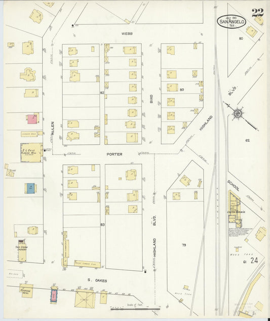 Sanborn Fire Insurance Map from San Angelo, Tom Green County, Texas (1913), Sheet #0022 - Historic Sanborn Fire Insurance Map Print, vintage old map wall art, antique decor, genealogy gift, Texas Texas map