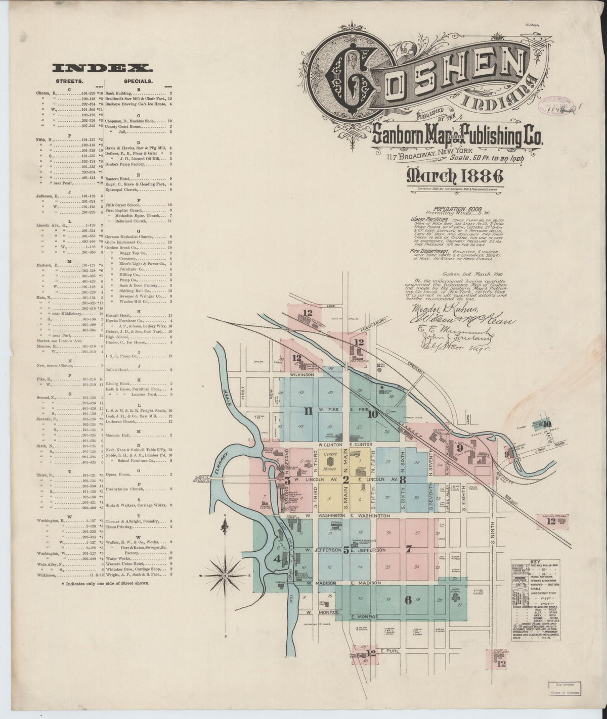 Sanborn Fire Insurance Map from Goshen, Elkhart County, Indiana (1886), Sheet #0001 - Historic Sanborn Fire Insurance Map Print, vintage old map wall art, antique decor, genealogy gift, Indiana Indiana map