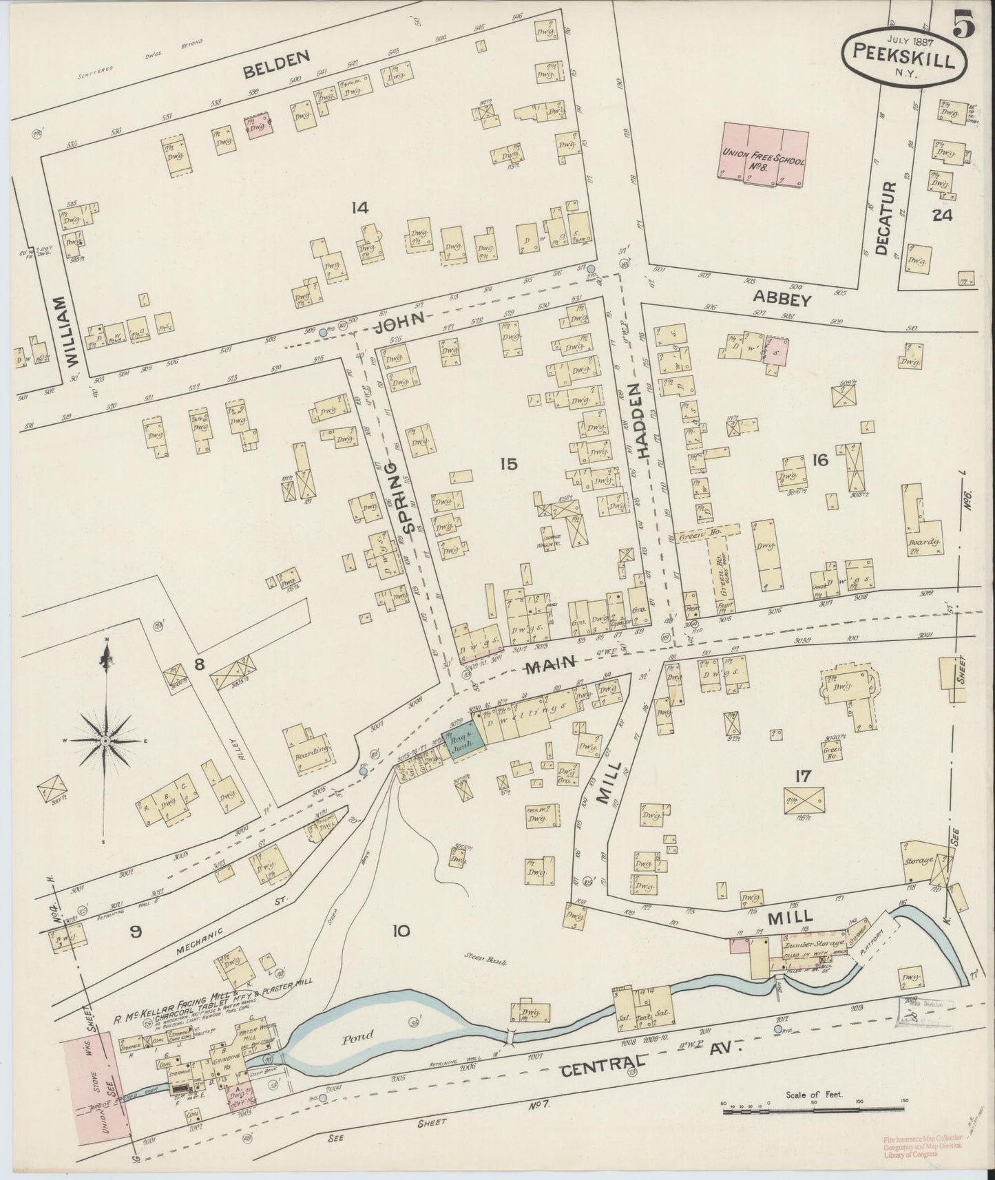 Sanborn Fire Insurance Map from Peekskill, Westchester County, New York (1887), Sheet #0005 - Complete Map Set gallery image, historic Sanborn map, vintage wall art, New York New York