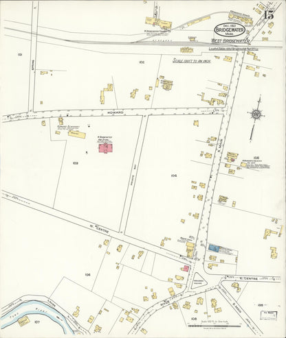Sanborn Fire Insurance Map from Bridgewater, Plymouth County, Massachusetts (1921), Sheet #0015 - Historic Sanborn Fire Insurance Map Print, vintage old map wall art, antique decor, genealogy gift, Massachusetts Massachusetts map