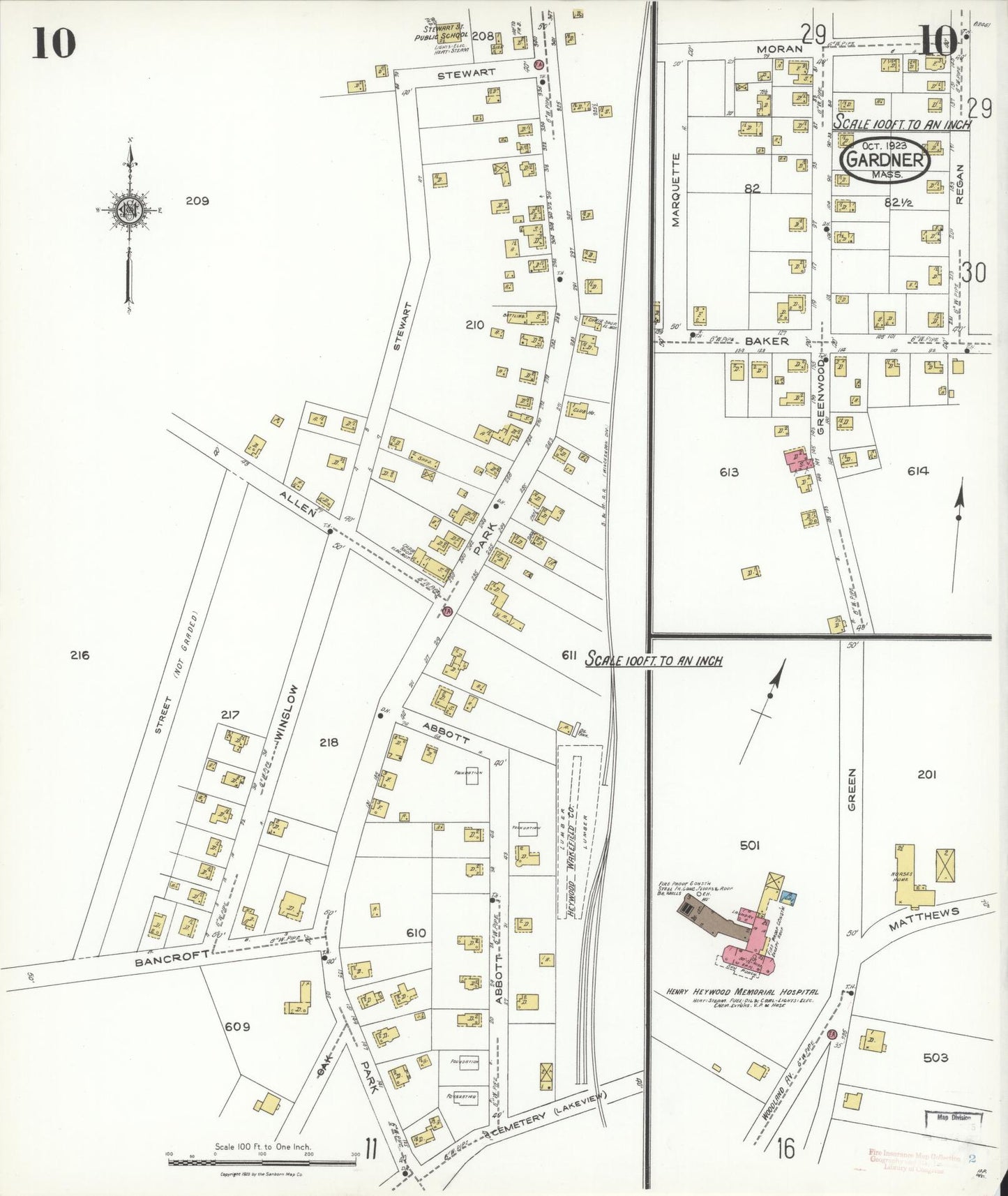 Sanborn Fire Insurance Map from Gardner, Worcester County, Massachusetts (1923), Sheet #0010 - Complete Map Set gallery image, historic Sanborn map, vintage wall art, Massachusetts Massachusetts