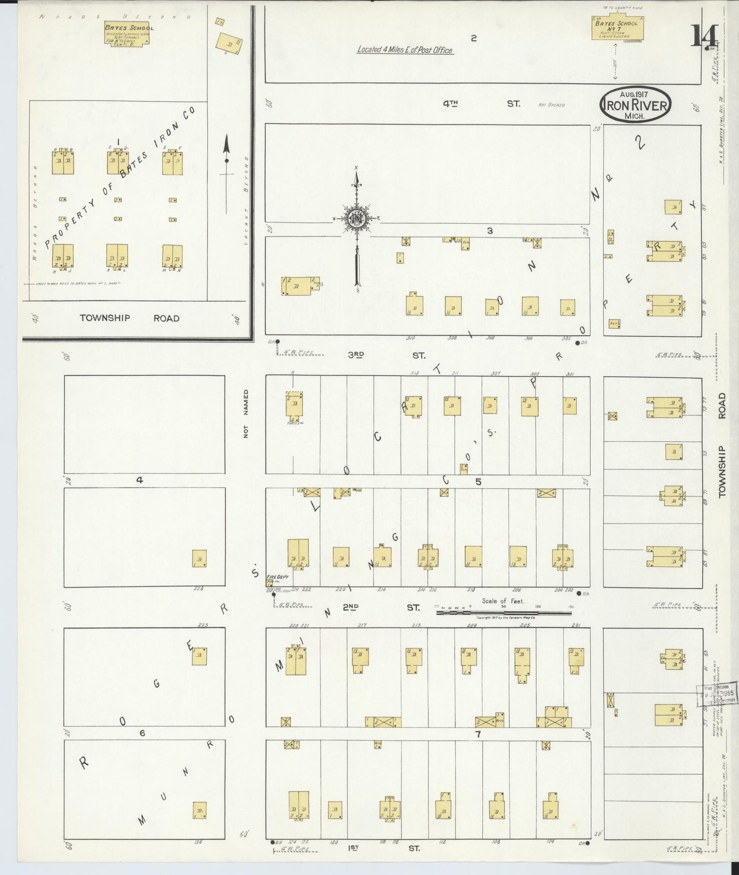 Sanborn Fire Insurance Map from Iron River, Iron County, Michigan (1917), Sheet #0014 - Historic Sanborn Fire Insurance Map Print, vintage old map wall art, antique decor, genealogy gift, Michigan Michigan map
