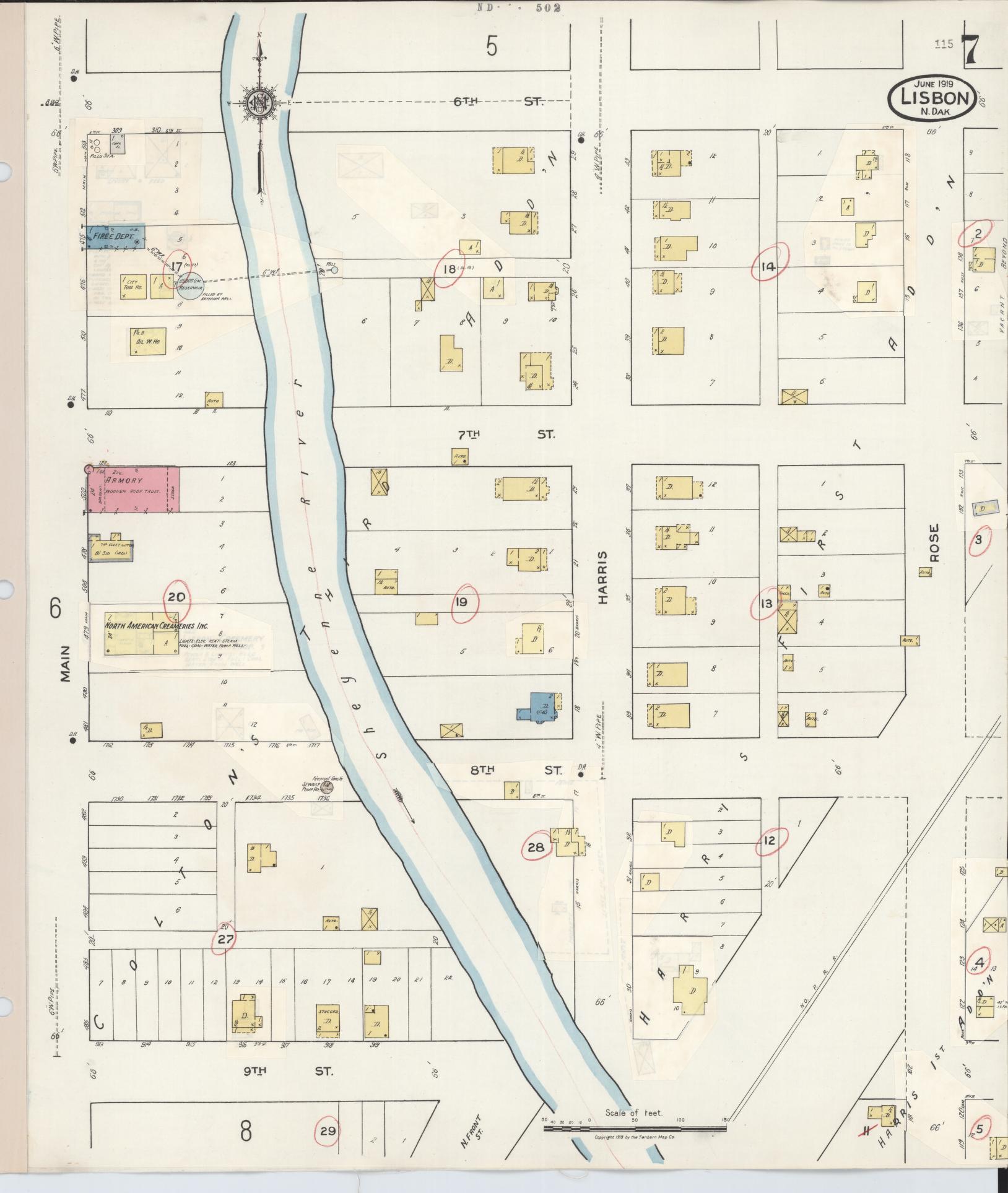 Sanborn Fire Insurance Map from Lisbon, Ransom County, North Dakota (1945), Sheet #0007 - Complete Map Set gallery image, historic Sanborn map, vintage wall art, North Dakota North Dakota