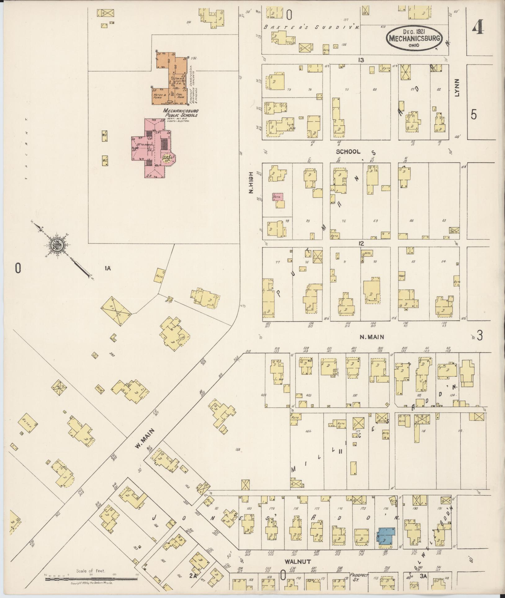 Sanborn Fire Insurance Map from Mechanicsburg, Champaign County, Ohio (1921), Sheet #0004 - Complete Map Set gallery image, historic Sanborn map, vintage wall art, Ohio Ohio