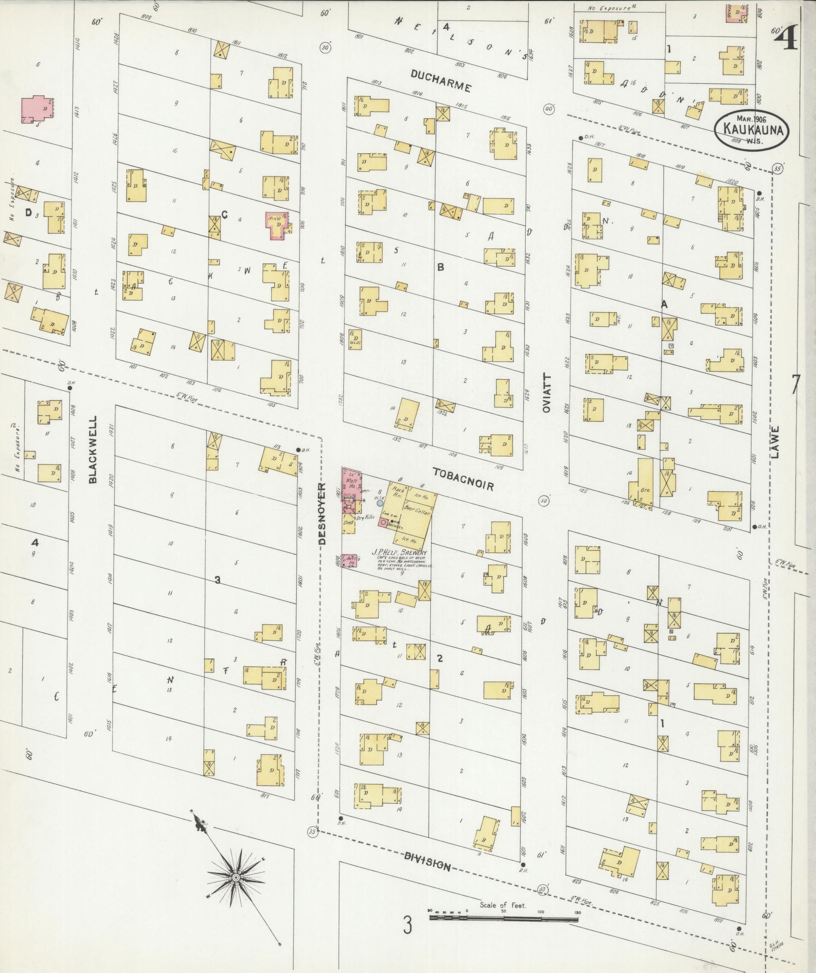 Sanborn Fire Insurance Map from Kaukauna, Outagamie County, Wisconsin (1906), Sheet #0004 - Complete Map Set gallery image, historic Sanborn map, vintage wall art, Wisconsin Wisconsin