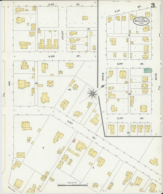 Sanborn Fire Insurance Map from Malvern, Hot Springs County, Arkansas (1904), Sheet #0003 - Historic Sanborn Fire Insurance Map Print, vintage old map wall art, antique decor, genealogy gift, Arkansas Arkansas map