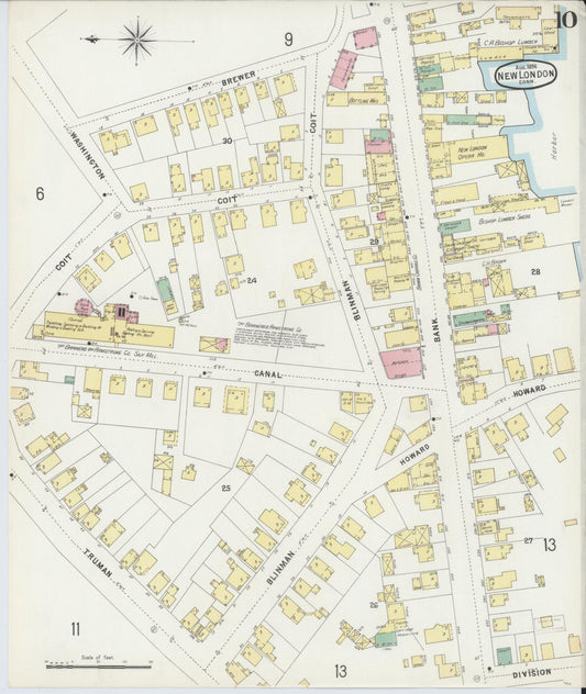 Sanborn Fire Insurance Map from New London, New London County, Connecticut (1896), Sheet #0010 - Historic Sanborn Fire Insurance Map Print, vintage old map wall art, antique decor, genealogy gift, Connecticut Connecticut map