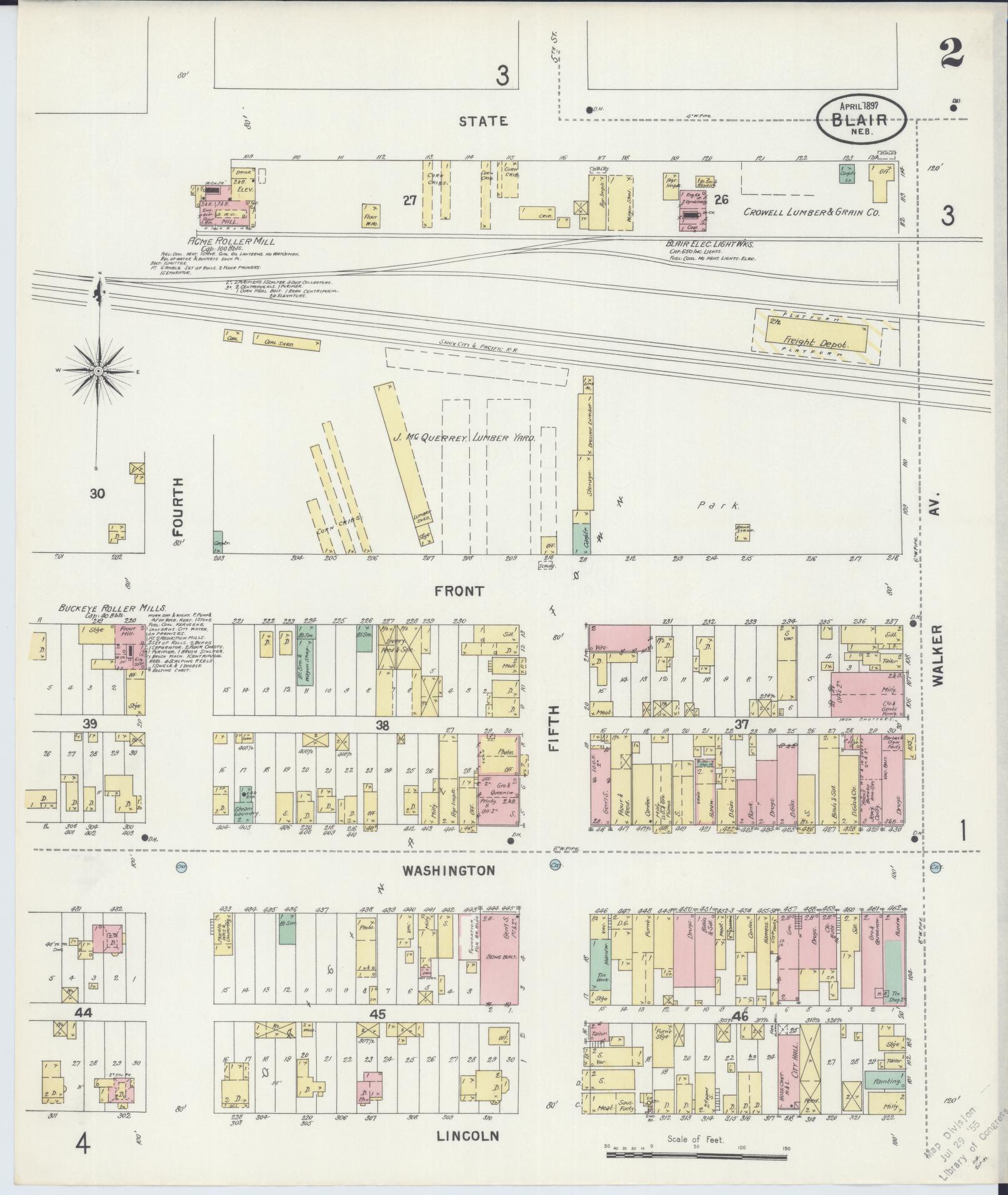 Sanborn Fire Insurance Map from Blair, Washington County, Nebraska (1897), Sheet #0002 - Complete Map Set gallery image, historic Sanborn map, vintage wall art, Nebraska Nebraska