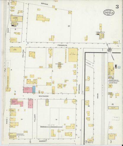 Sanborn Fire Insurance Map from Enfield, Halifax County, North Carolina (1915), Sheet #0003 - Historic Sanborn Fire Insurance Map Print, vintage old map wall art, antique decor, genealogy gift, North Carolina North Carolina map