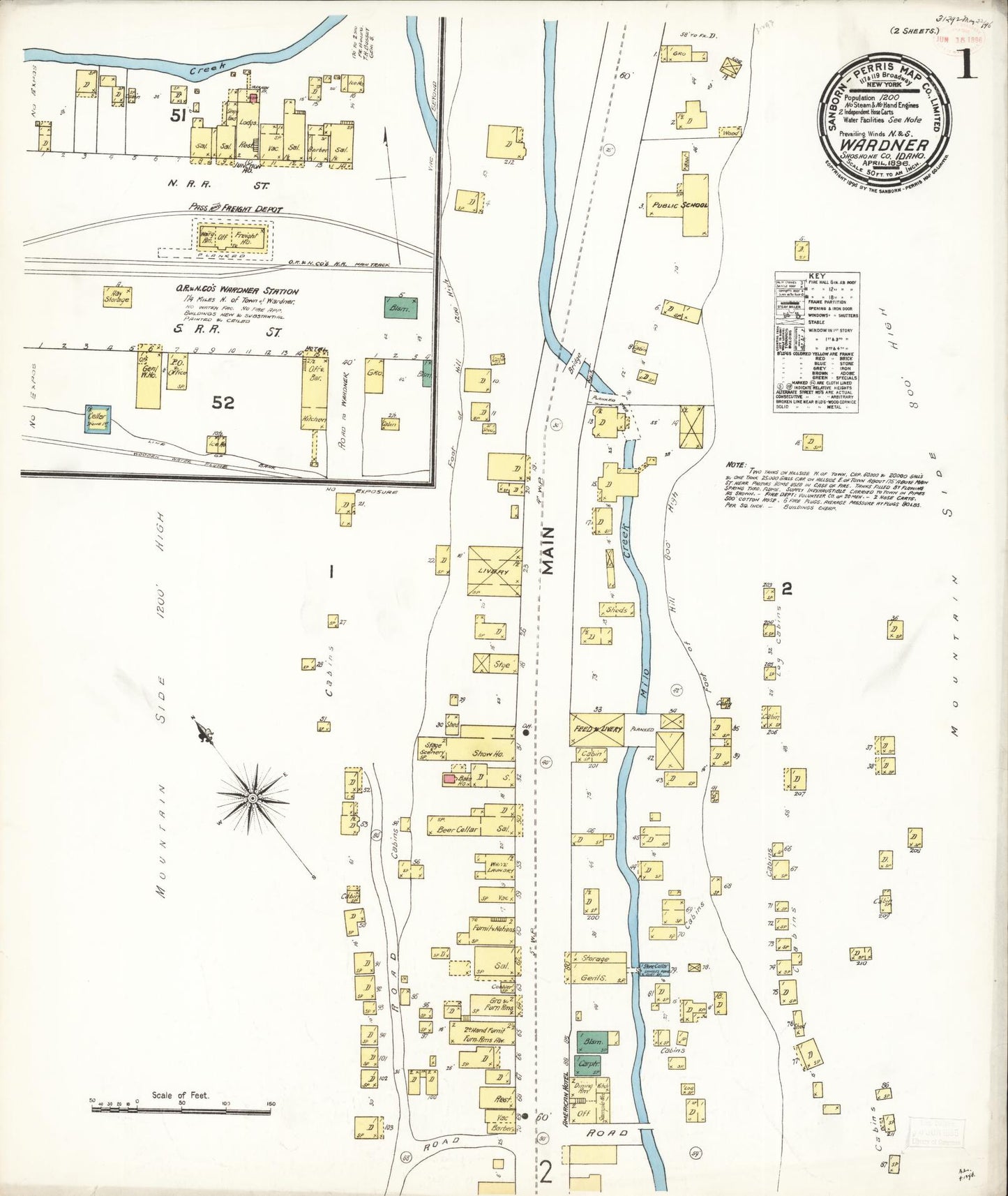 Sanborn Fire Insurance Map from Wardner, Shoshone County, Idaho (1896), Sheet #0001 - Historic Sanborn Fire Insurance Map Print, vintage old map wall art, antique decor, genealogy gift, Idaho Idaho map