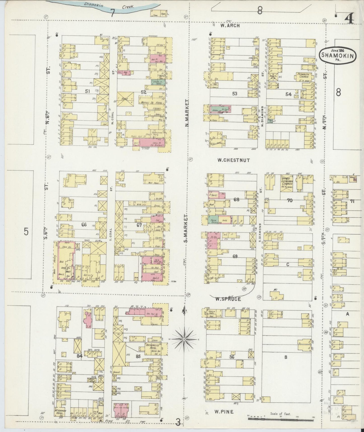 Sanborn Fire Insurance Map from Shamokin, Northumberland County, Pennsylvania (1896), Sheet #0004 - Complete Map Set gallery image, historic Sanborn map, vintage wall art, Pennsylvania Pennsylvania