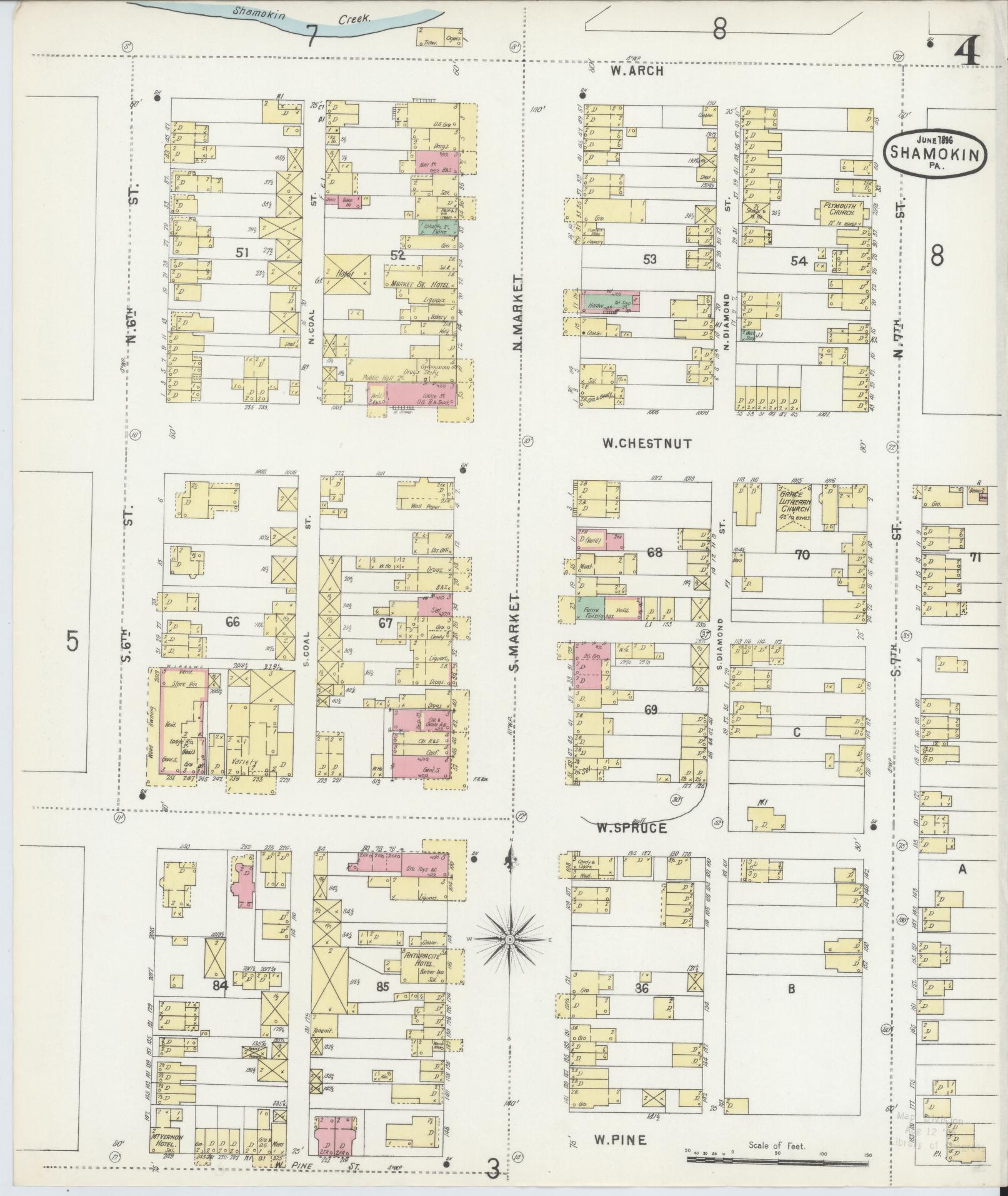 Sanborn Fire Insurance Map from Shamokin, Northumberland County, Pennsylvania (1896), Sheet #0004 - Complete Map Set gallery image, historic Sanborn map, vintage wall art, Pennsylvania Pennsylvania