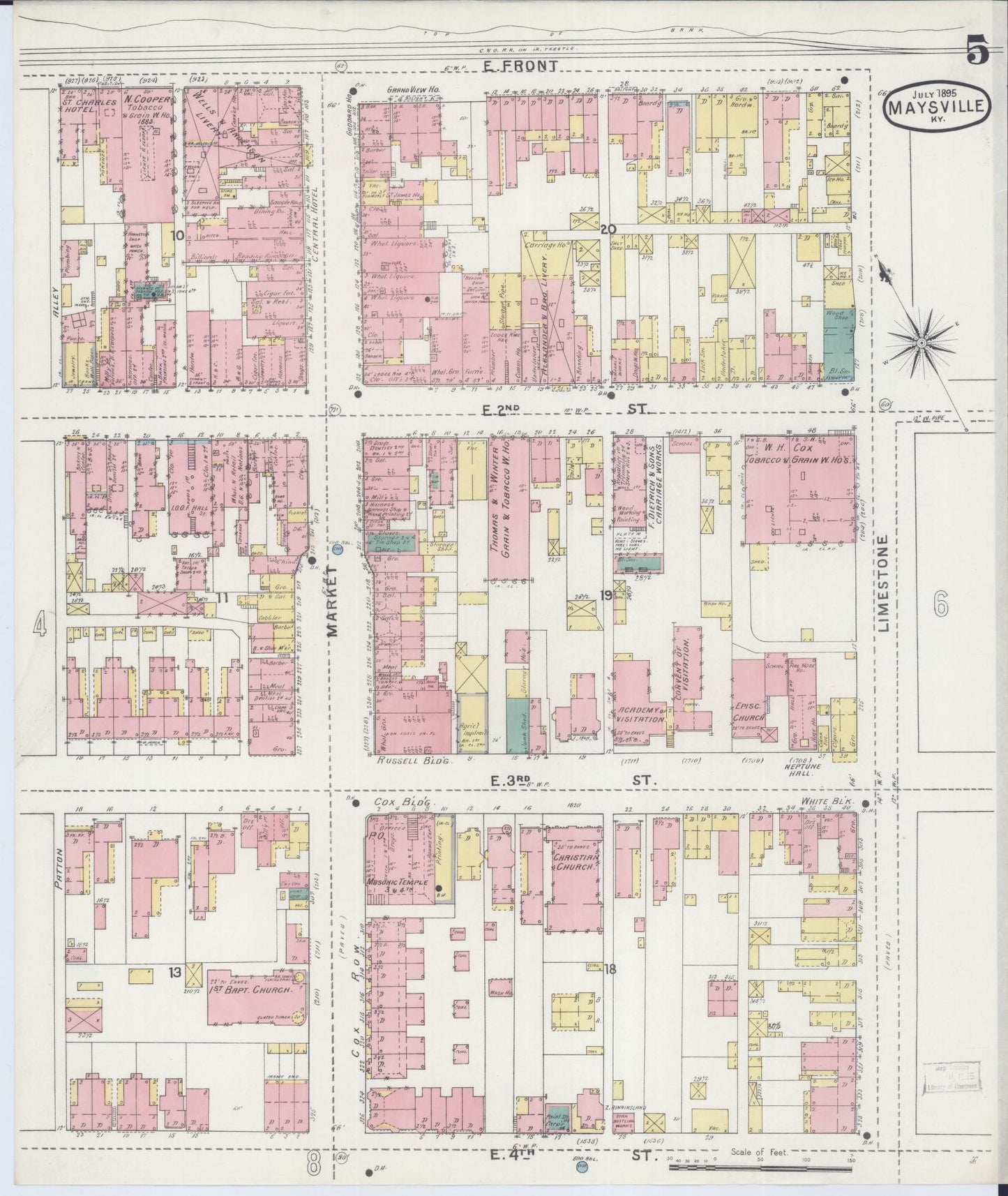Sanborn Fire Insurance Map from Maysville, Mason County, Kentucky (1895), Sheet #0005 - Historic Sanborn Fire Insurance Map Print, vintage old map wall art, antique decor, genealogy gift, Kentucky Kentucky map