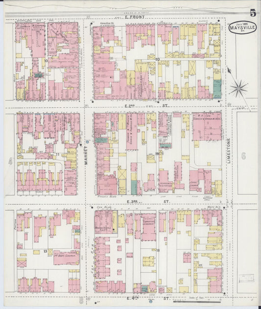 Sanborn Fire Insurance Map from Maysville, Mason County, Kentucky (1895), Sheet #0005 - Historic Sanborn Fire Insurance Map Print, vintage old map wall art, antique decor, genealogy gift, Kentucky Kentucky map