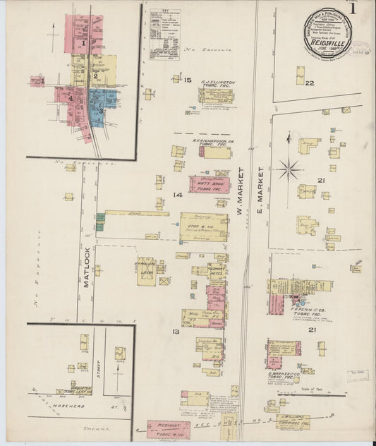 Sanborn Fire Insurance Map from Reidsville, Rockingham County, North Carolina (1885), Sheet #0001 - Complete Map Set gallery image, historic Sanborn map, vintage wall art, North Carolina North Carolina