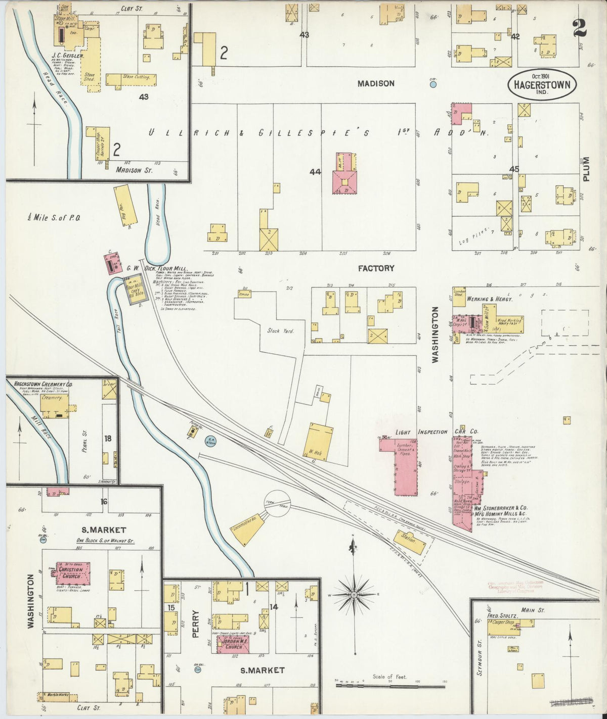 Sanborn Fire Insurance Map from Hagerstown, Wayne County, Indiana (1901), Sheet #0002 - Historic Sanborn Fire Insurance Map Print, vintage old map wall art, antique decor, genealogy gift, Indiana Indiana map