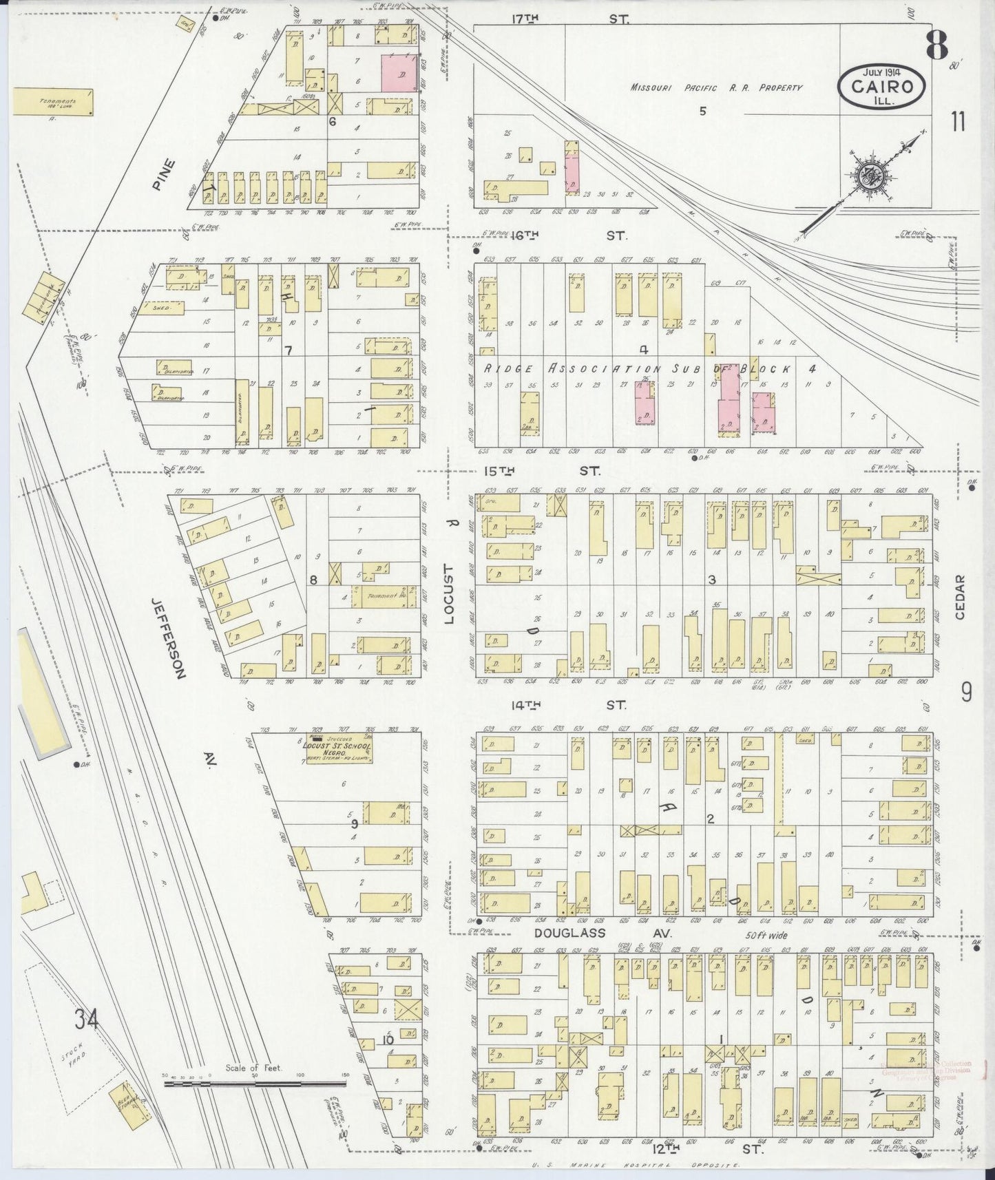 Sanborn Fire Insurance Map from Cairo, Alexander County, Illinois (1914), Sheet #0008 - Complete Map Set gallery image, historic Sanborn map, vintage wall art, Illinois Illinois
