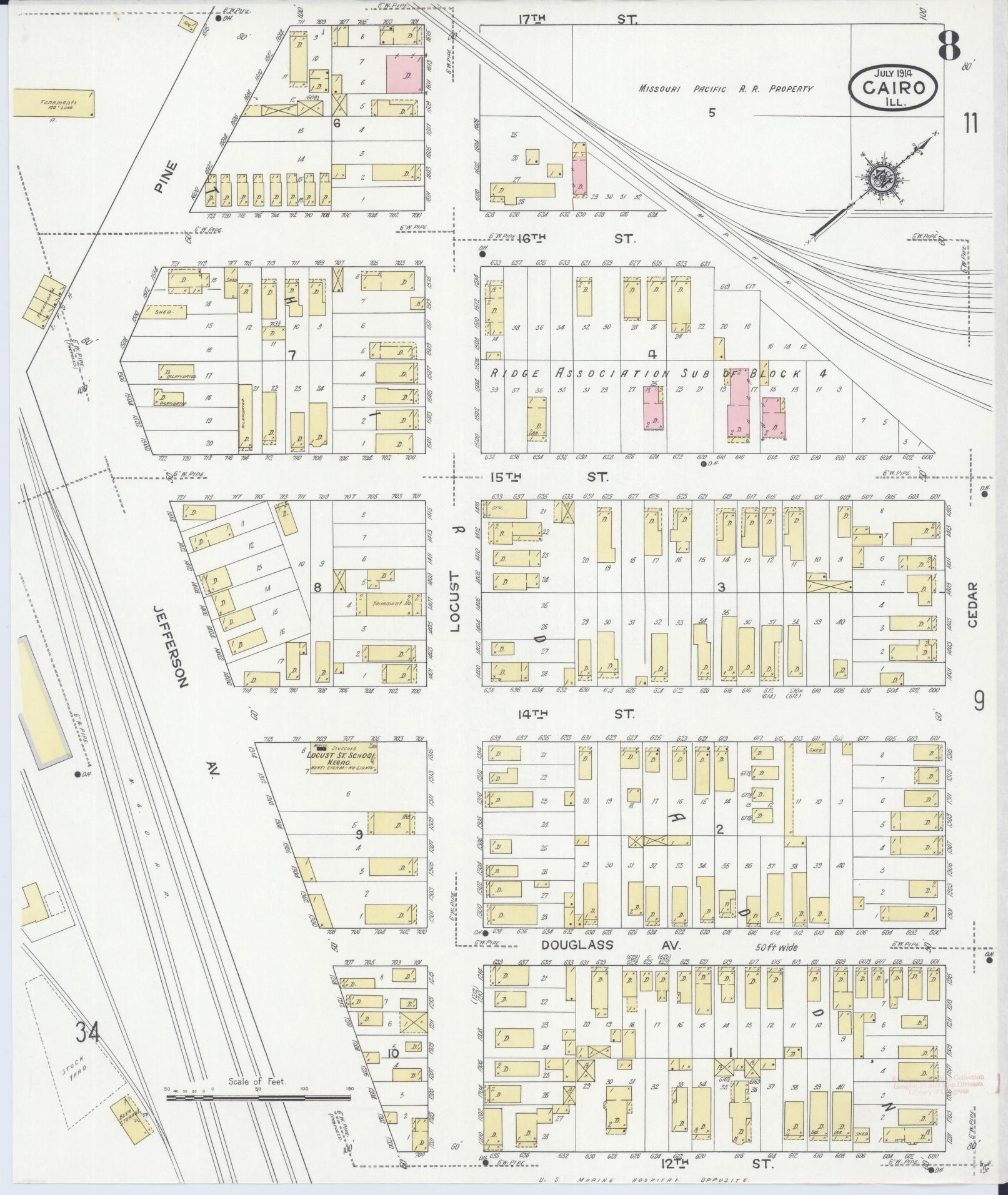 Sanborn Fire Insurance Map from Cairo, Alexander County, Illinois (1914), Sheet #0008 - Complete Map Set gallery image, historic Sanborn map, vintage wall art, Illinois Illinois