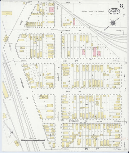 Sanborn Fire Insurance Map from Cairo, Alexander County, Illinois (1914), Sheet #0008 - Complete Map Set gallery image, historic Sanborn map, vintage wall art, Illinois Illinois