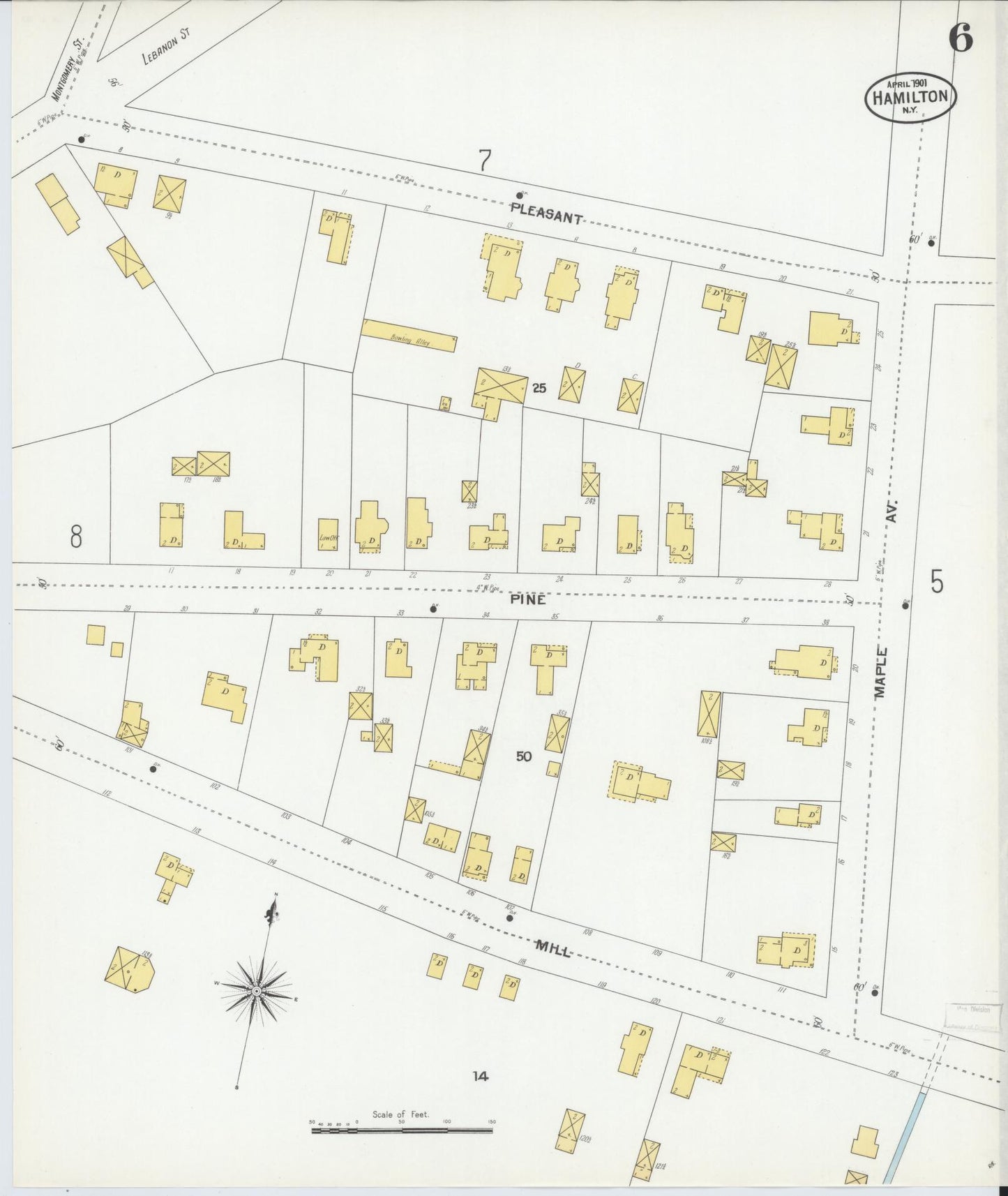 Sanborn Fire Insurance Map from Hamilton, Madison County, New York (1901), Sheet #0006 - Complete Map Set gallery image, historic Sanborn map, vintage wall art, New York New York
