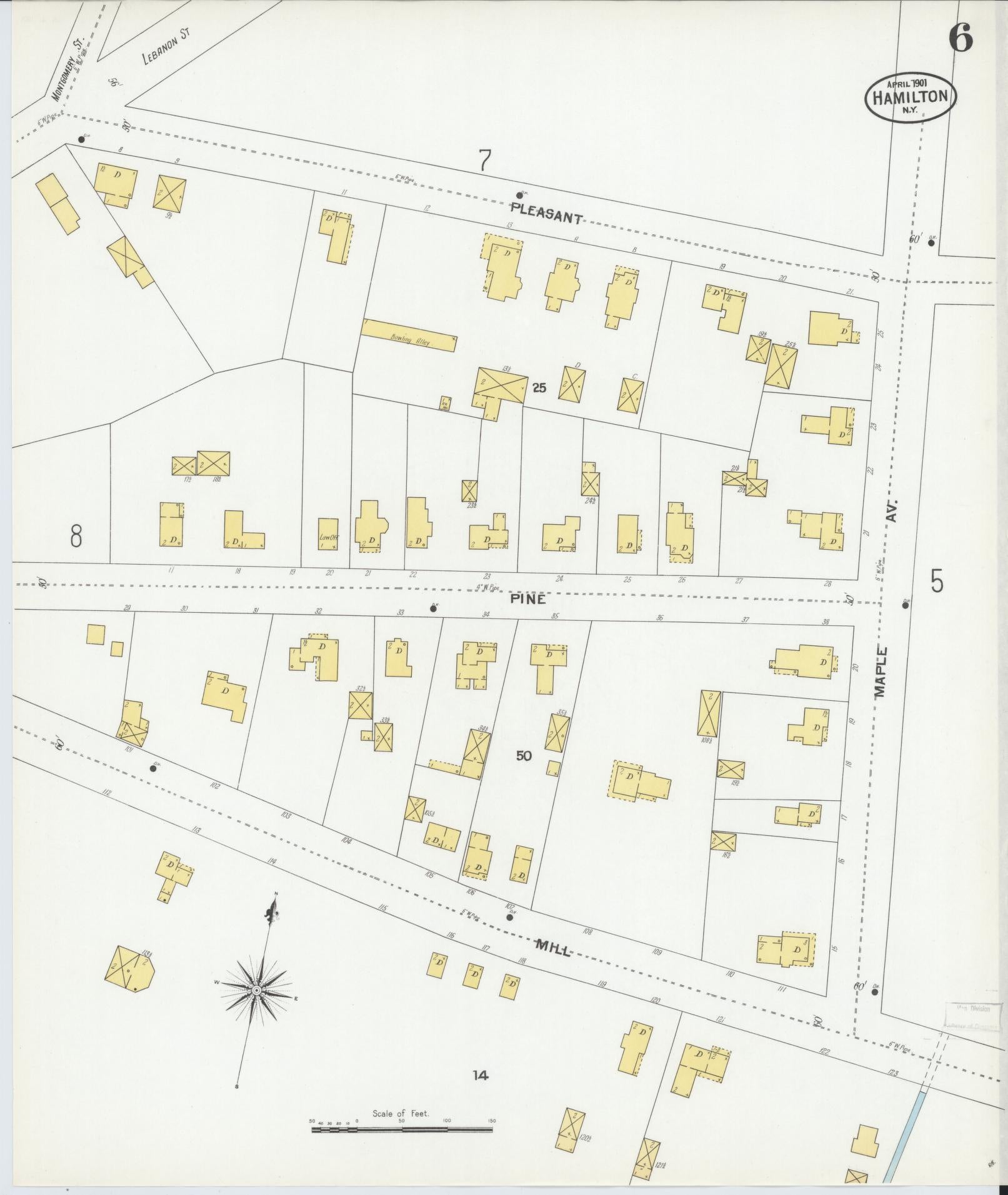 Sanborn Fire Insurance Map from Hamilton, Madison County, New York (1901), Sheet #0006 - Complete Map Set gallery image, historic Sanborn map, vintage wall art, New York New York