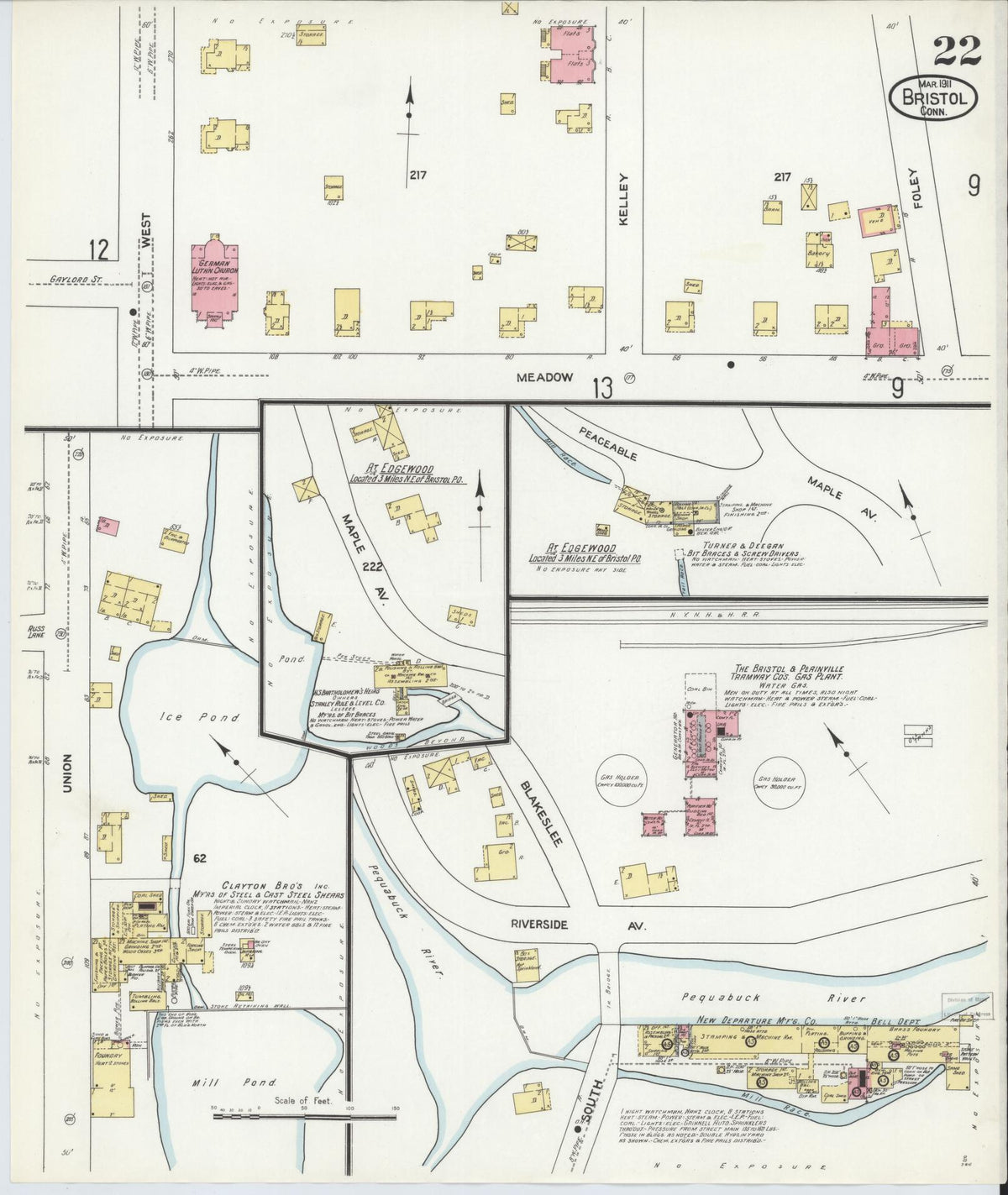 Sanborn Fire Insurance Map from Bristol, Hartford County, Connecticut (1911), Sheet #0022 - Historic Sanborn Fire Insurance Map Print, vintage old map wall art, antique decor, genealogy gift, Connecticut Connecticut map