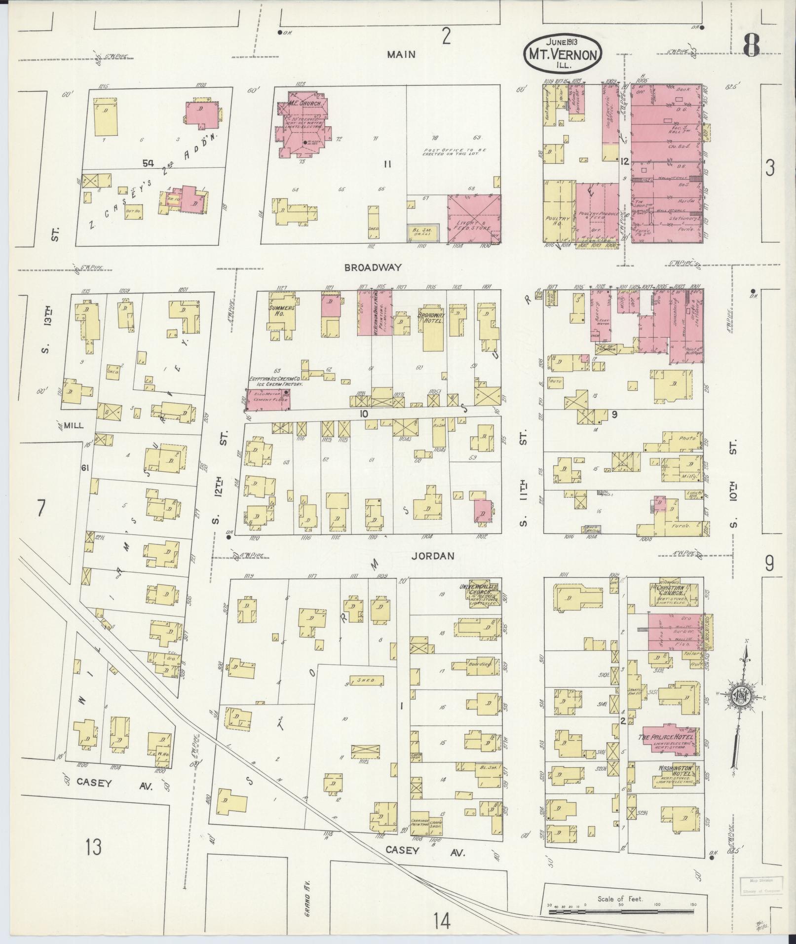 Sanborn Fire Insurance Map from Mount Vernon, Jefferson County, Illinois (1913), Sheet #0008 - Complete Map Set gallery image, historic Sanborn map, vintage wall art, Illinois Illinois