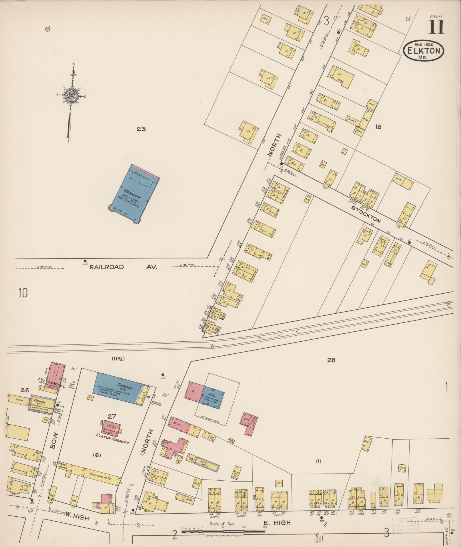 Sanborn Fire Insurance Map from Elkton, Cecil County, Maryland (1922), Sheet #0011 - Complete Map Set gallery image, historic Sanborn map, vintage wall art, Maryland Maryland