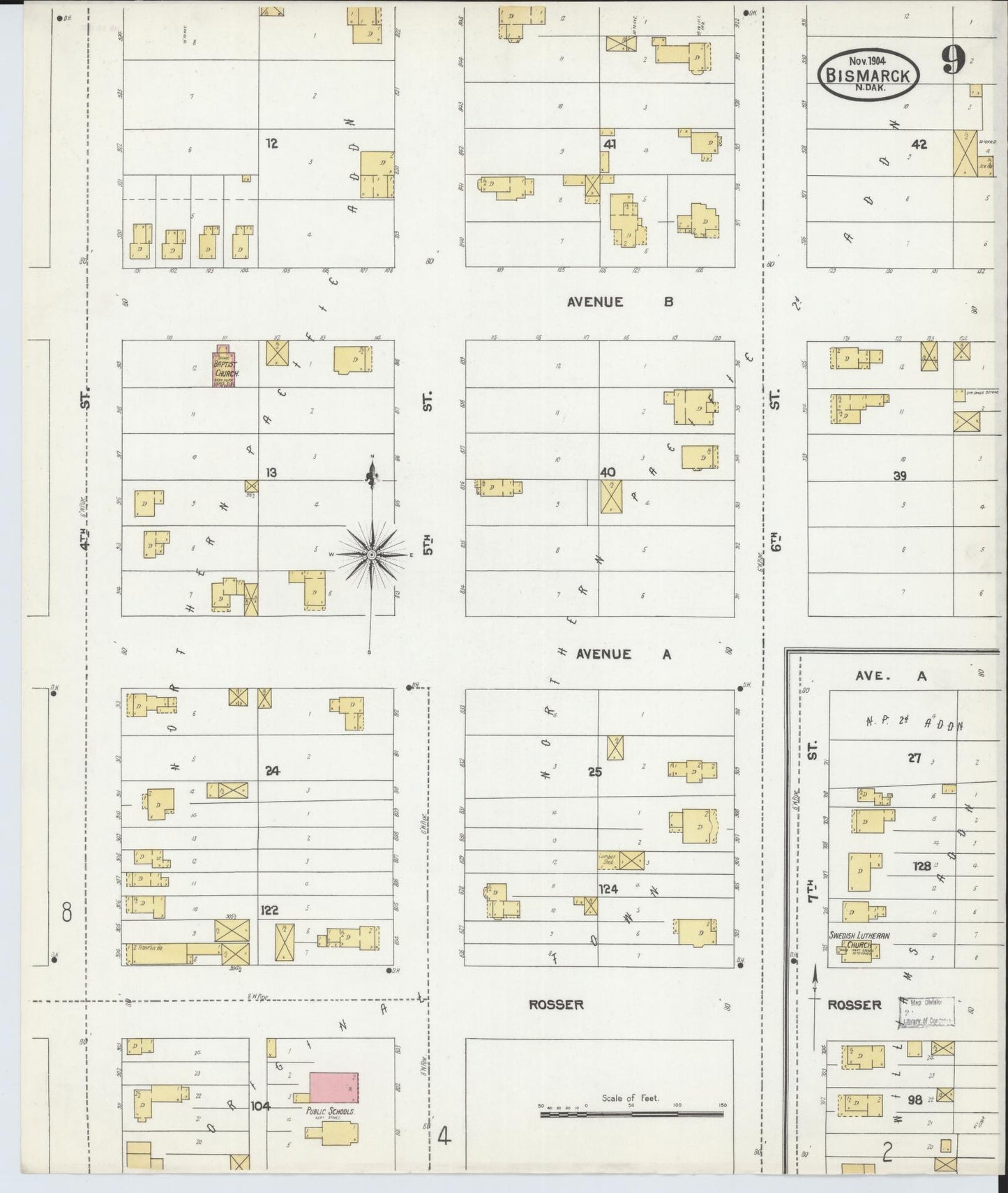 Sanborn Fire Insurance Map from Bismarck, Burleigh County, North Dakota (1904), Sheet #0009 - Historic Sanborn Fire Insurance Map Print, vintage old map wall art, antique decor, genealogy gift, North Dakota North Dakota map