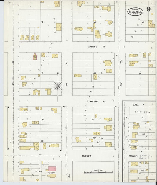 Sanborn Fire Insurance Map from Bismarck, Burleigh County, North Dakota (1904), Sheet #0009 - Historic Sanborn Fire Insurance Map Print, vintage old map wall art, antique decor, genealogy gift, North Dakota North Dakota map
