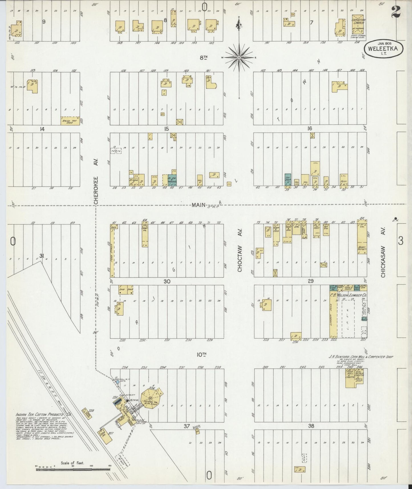 Sanborn Fire Insurance Map from Weleetka, Okfuskee County, Oklahoma (1905), Sheet #0002 - Complete Map Set gallery image, historic Sanborn map, vintage wall art, Oklahoma Oklahoma