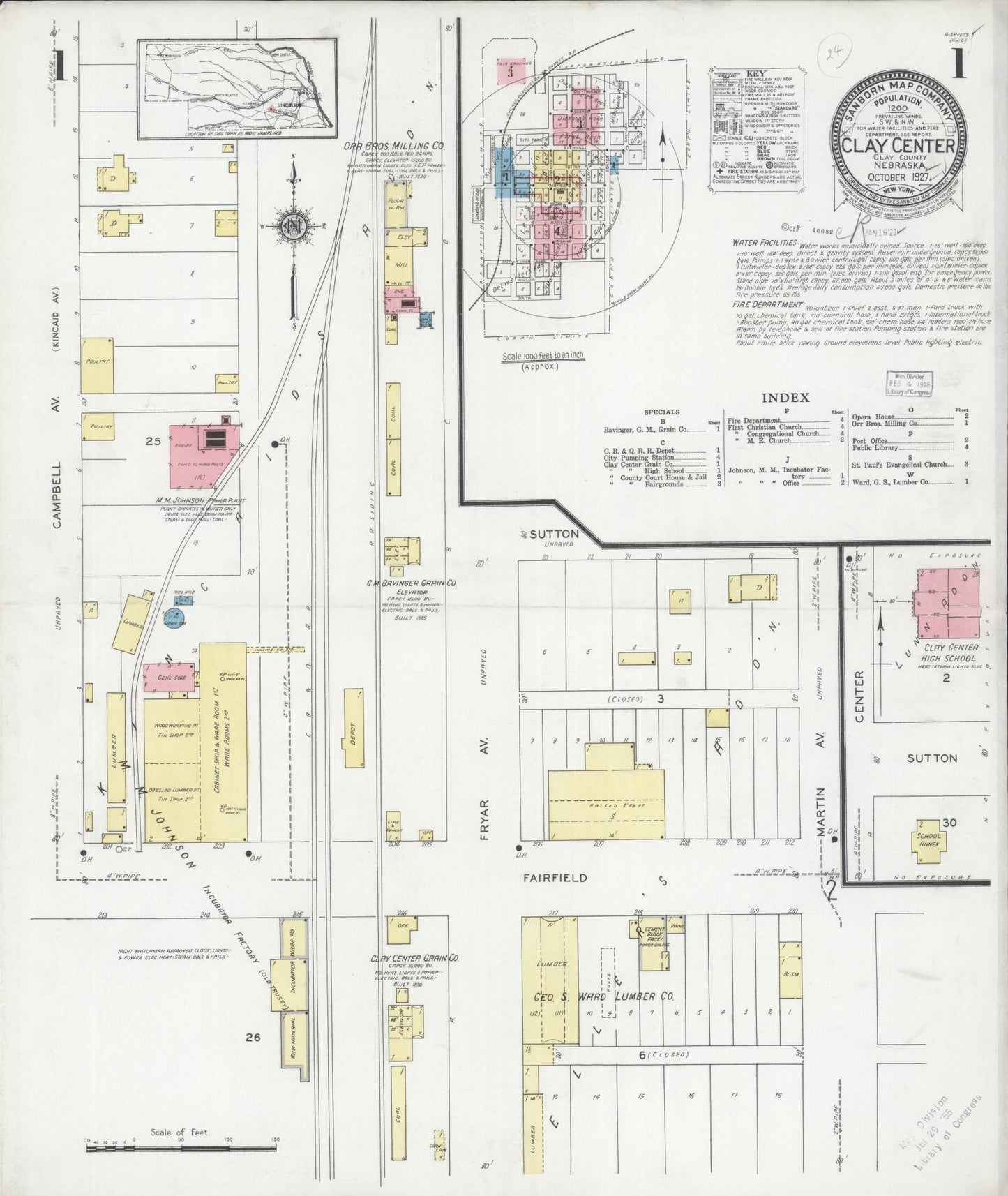 Sanborn Fire Insurance Map from Clay Center, Clay County, Nebraska (1927), Sheet #0001 - Complete Map Set gallery image, historic Sanborn map, vintage wall art, Nebraska Nebraska