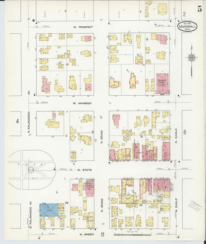 Sanborn Fire Insurance Map from Marshall, Calhoun County, Michigan (1911), Sheet #0005 - Historic Sanborn Fire Insurance Map Print, vintage old map wall art, antique decor, genealogy gift, Michigan Michigan map