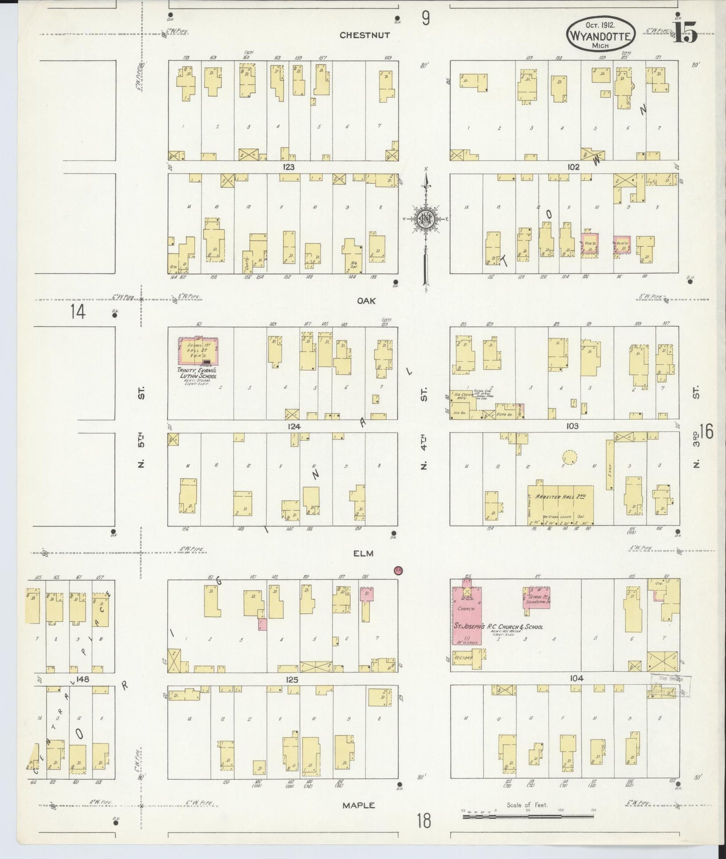 Sanborn Fire Insurance Map from Wyandotte, Wayne County, Michigan (1912), Sheet #0015 - Historic Sanborn Fire Insurance Map Print, vintage old map wall art, antique decor, genealogy gift, Michigan Michigan map