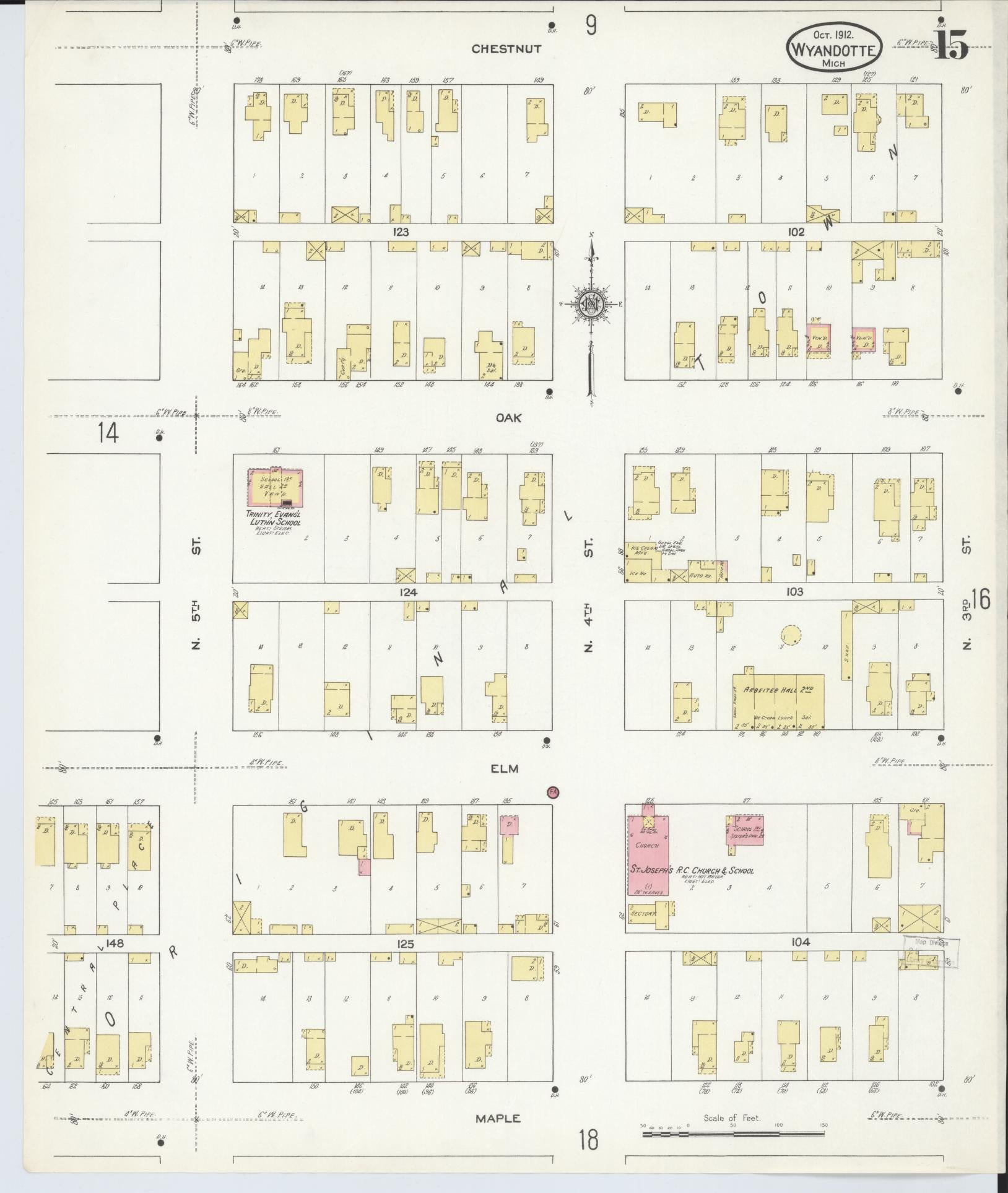 Sanborn Fire Insurance Map from Wyandotte, Wayne County, Michigan (1912), Sheet #0015 - Historic Sanborn Fire Insurance Map Print, vintage old map wall art, antique decor, genealogy gift, Michigan Michigan map