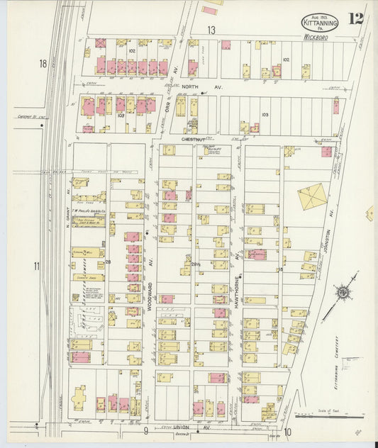 Sanborn Fire Insurance Map from Kittanning, Armstrong County, Pennsylvania (1913), Sheet #0012 - Historic Sanborn Fire Insurance Map Print, vintage old map wall art, antique decor, genealogy gift, Pennsylvania Pennsylvania map