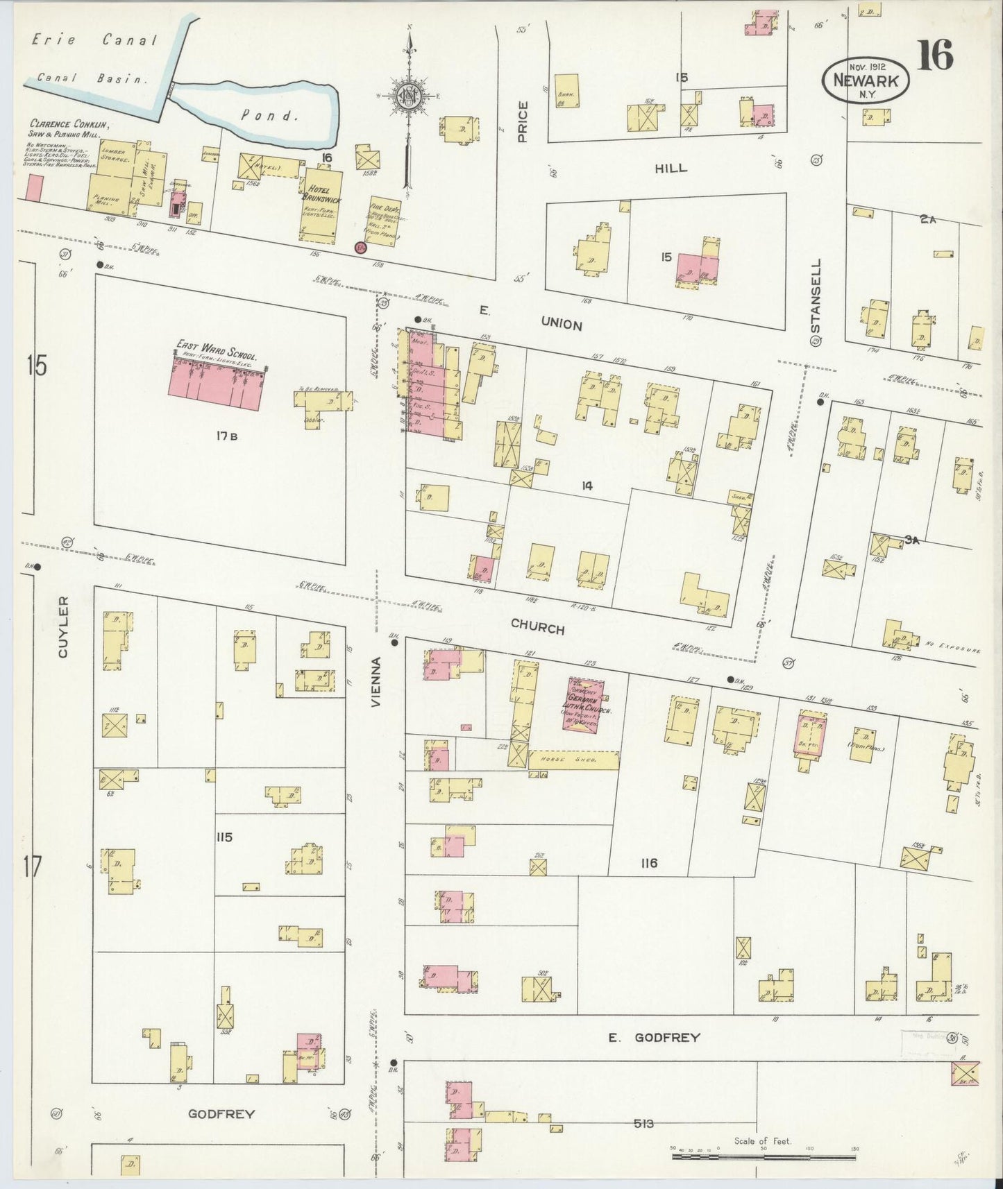 Sanborn Fire Insurance Map from Newark, Wayne County, New York (1912), Sheet #0016 - Complete Map Set gallery image, historic Sanborn map, vintage wall art, New York New York