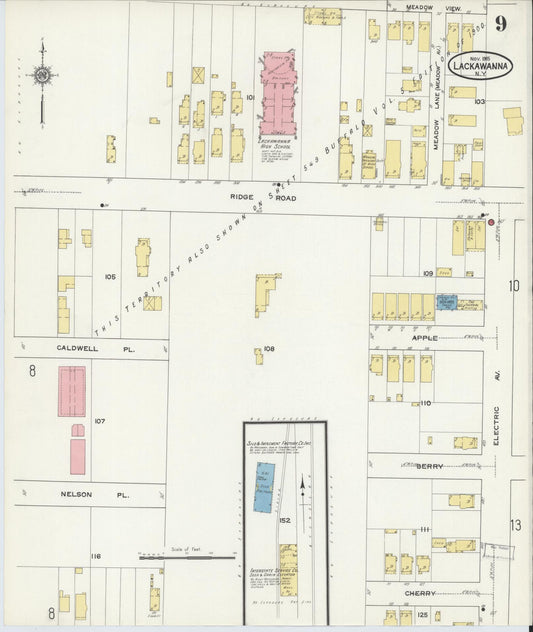 Sanborn Fire Insurance Map from Lackawanna, Erie County, New York (1915), Sheet #0009 - Historic Sanborn Fire Insurance Map Print, vintage old map wall art, antique decor, genealogy gift, New York New York map